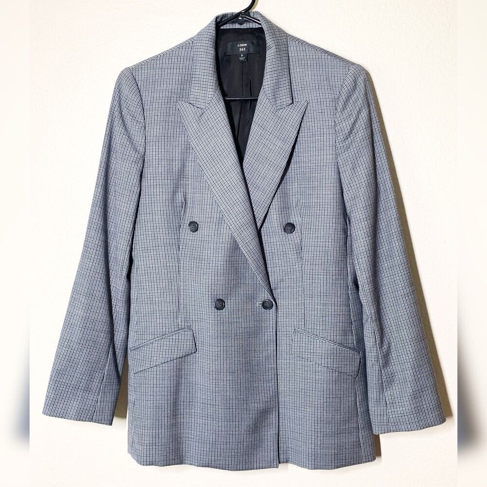 J. Crew Double Breasted Blazer Jacket Women's 8 Houndstooth Wool Longline